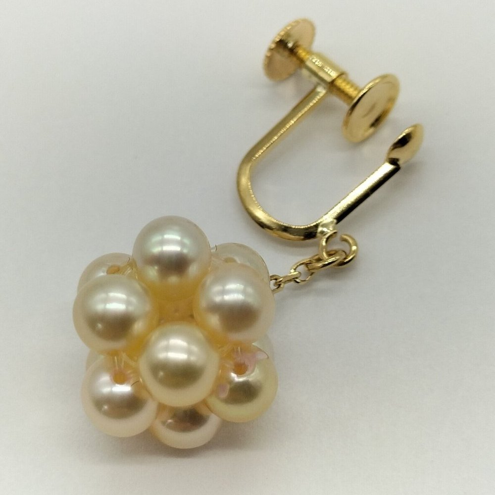 100% Authentic Jewelry Earring 2 set Pearl Yellow Gold - Picture 4 of 9
